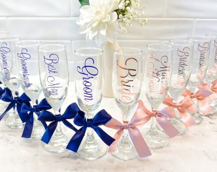 Bridesmaid Champagne Flute with Font & Bow Options